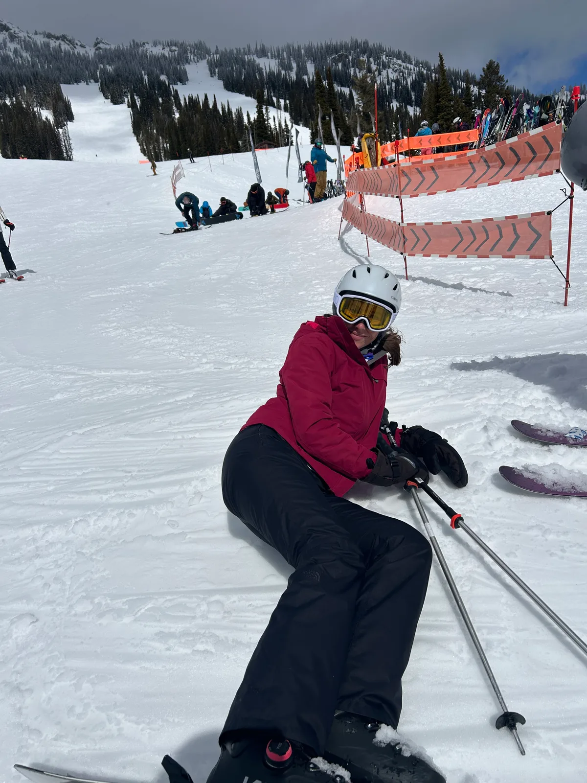 Angela skiing down a snowy slope